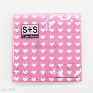 Cute low price newly style pink napkin with white loving hearts