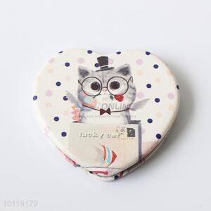 Likable Cat Printed Heart Shaped Makeup Mirror/Cosmetic Mirror for Girls