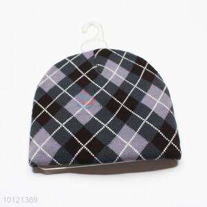 Gray Plaid Pattern Winter Knitted Hats, Beanie Hats