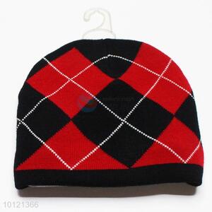 Black and Red Plaid Pattern Winter Knitted Hats, Beanie Hats