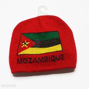 Red Mozambique Flag Pattern Beanie Hats, Winter Knitted Hats