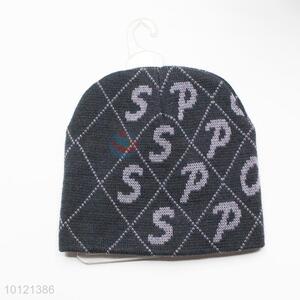 Gray Letter Pattern Crochet Knitted Hats, Beanie Hats