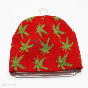 Red Maple Leaf Pattern Winter Knitted Hats, Beanie Hats