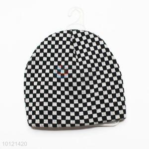 Mens Gift Checkerboard Pattern Knitted Hat Winter Hat