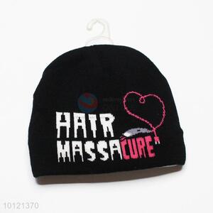 Comfortable Black Beanie Hat with Customed Knitted Hat