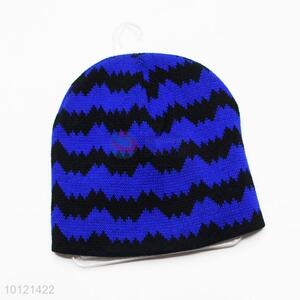 Black and Blue Wave Pattern Knitted Hat Winter Hat