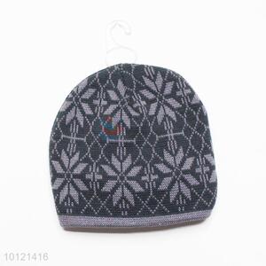 Gray Snowflake Pattern Winter Crochet Knitted  Beanie Hats