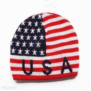 USA Flag Pattern Beanie Hats, Knitted Hat, Winter Hat