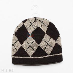 Fashion Coffee Rhombus Pattern Winter Crochet Knitted Hats, Beanie Hats