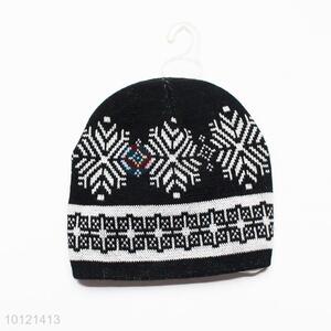 Black Snowflake Pattern Winter Crochet Knitted Hats, Beanie Hats