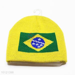 Yellow Brazil Flag Beanie Hat, Plain Knitted Hat