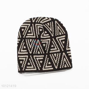 Mens Gift Brown Geometric Pattern Knitted Hat Winter Hat