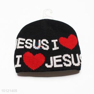 Black I Love Jesusi Pattern Beanie Hats Knitted Hats