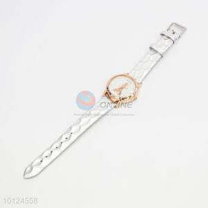 Silver color pur strap quartz watches for lady