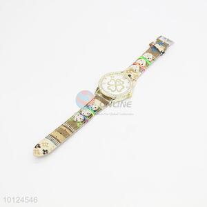 Lucky clover printed leather wrist watch for women