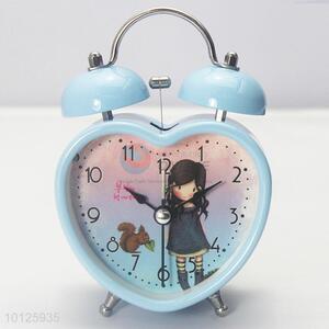 Blue Heart Shape Double Bell Alarm Clock