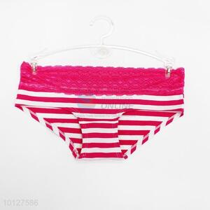 Rose red and white stripes pattern cotton lace briefs women underwear comfortable women briefs