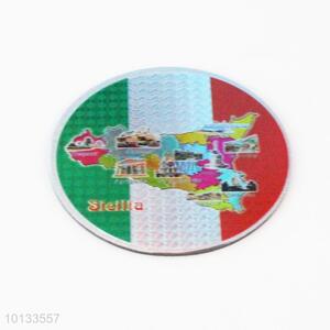 Maps Pattern Round Aluminum Foil Fridge Magnet