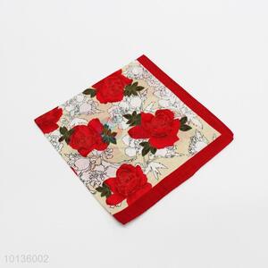 Popular Red Rose Printed Handkerchief for Women