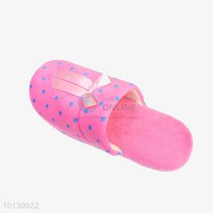 Low price cute pink bowknot cotton slipper with lovely dots