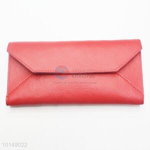 High Quality Watermelon Red Color Envelope Style PU Leather Wallets Women Long Purse