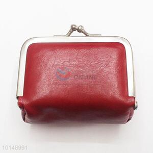 Square Shaped Red Color PU Leather Hasp Coin Purse