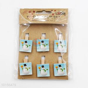 China Factory Art Wooden Clips Decoration Clip with Snowman Pattern