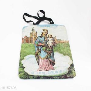 38*28cm Religious Themes Goddess Printed Grosgrain Hand Bag with Zipper,Black Belt