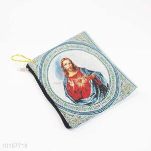 14*18cm Durable Religious Themes Grosgrain Coin Purse with Zipper