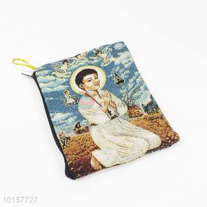 14*18cm Delicate Religious Themes Grosgrain Coin Purse with Zipper