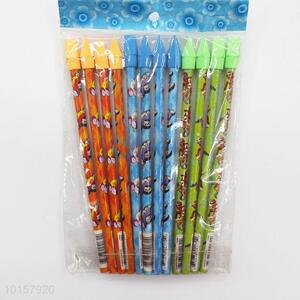 12 Pieces/Bag Cartoon Printed Stationery Wooden Pencil with Eraser