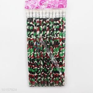 12 Pieces/Bag Camouflage Pattern Wooden Pencil with Eraser for Kids