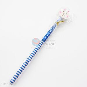 Blue Stripe Printed Pencil with Cartoon Rabbit Shaped Eraser Office School Supplies