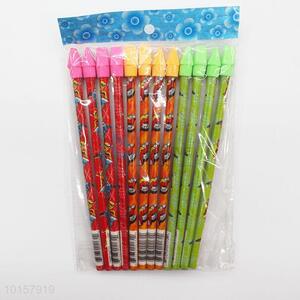 12 Pieces/Bag Cute Pattern Office School Supplies Wooden Pencil with Eraser