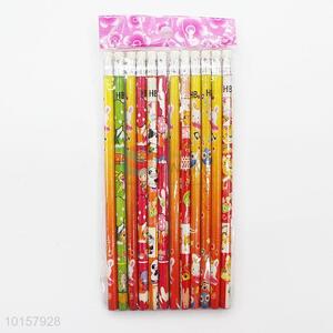 12 Pieces/Bag Cartoon Printed Wooden Pencil with Eraser School Supplies