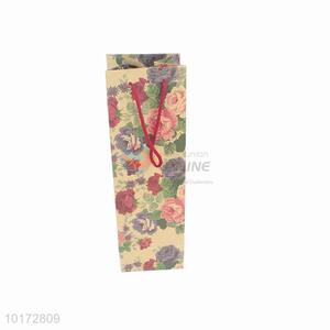 Luxury flower printed recycle wine bottle brown craft paper bags