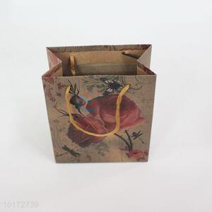 Wholesale Price Flower Printed Kraft Shopping Paper Bag