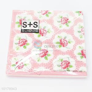 Low price flower printed wood pulp paper napkin