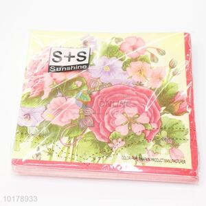 Fancy design flower printed wood pulp paper napkin