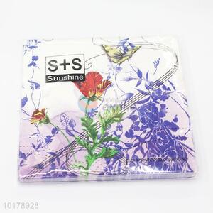 Top sale flower&butterfly printed wood pulp paper napkin