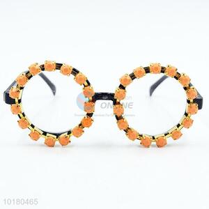 Cute orange diamante round frame eye glasses