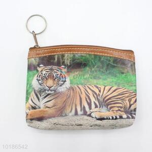 Tiger Pattern Zipper Coin Purse Lady PVC with Lining Wallet Clutch Bag