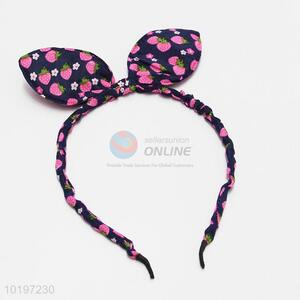 Lovely Strawberry Printed Rabbit Bunny Ear Bow Hair Band