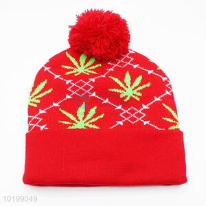 Red warn winter hat/acrylic knitted hat with top ball