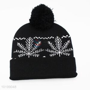 Wholesale black winter hat/acrylic knitted hat with top ball
