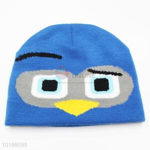 Warm blue bird knitted hat for kids