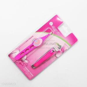 Durable 2pcs Stainless Steel Nail Clipper/Eyebrow Tweezers Beauty Tool Set