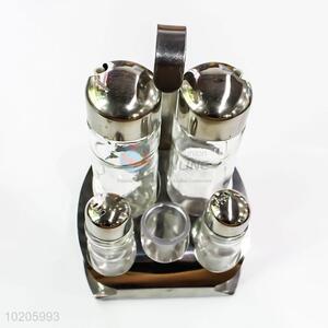 Glass Bottle Stainless Steel Cover Condiment Salt and Pepper Shaker Set