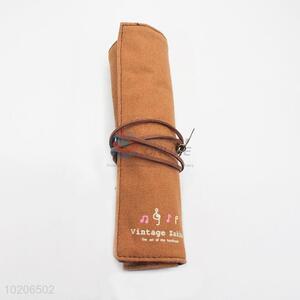 Promotional New Design Brown Canvas Roll Up Pencil Bag