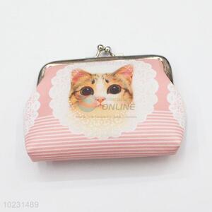 Cheap Price Cat Printed Pink PVC Coin Bag Purse Wallet